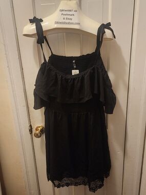 *5/$25* New! 4x [Torrid] Blck Off-Shoulder Ruffle Mini Dress w/ Tie Straps Cute!